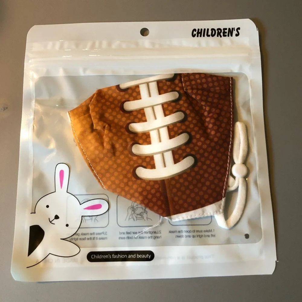 Kids Football Print Face Mask With Filter Pocket